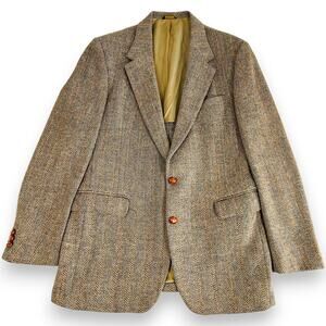 Mens 42L Harris Tweed Blazer Handwoven Scottish Wool Lord & Taylor 2 Button